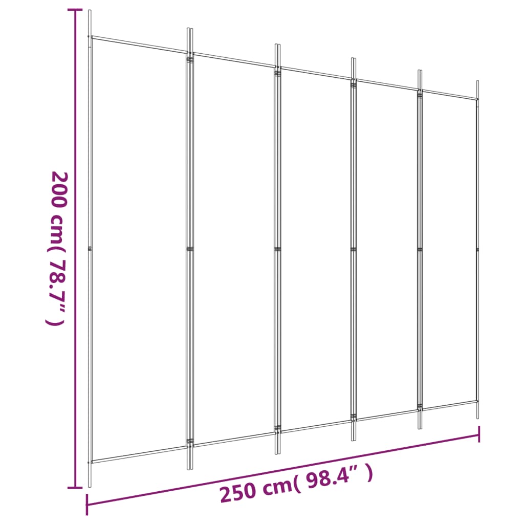 Biombo com 5 painéis 250x200 cm tecido branco