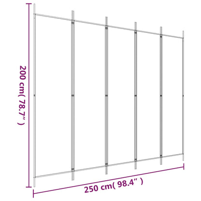 Biombo com 5 painéis 250x200 cm tecido branco