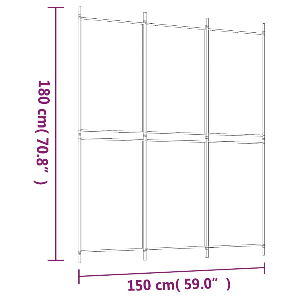 Biombo/divisória com 3 painéis 150x180 cm tecido branco