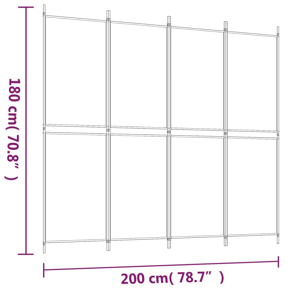 Biombo/divisória com 4 painéis 200x180 cm tecido branco