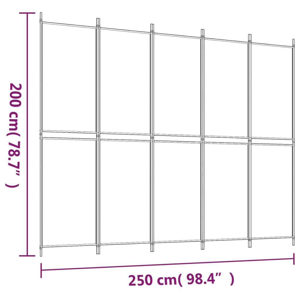 Biombo Twik com 5 Painéis em Tecido Branco - 250x200 cm - Design Moderno