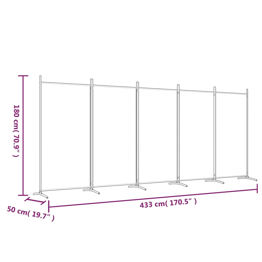 Biombo com 5 painéis 433x180 cm tecido branco