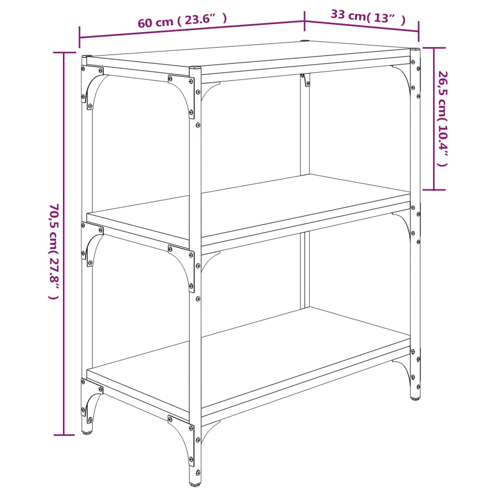 Estante de livros 60x33x70,5 cm derivados madeira e aço preto