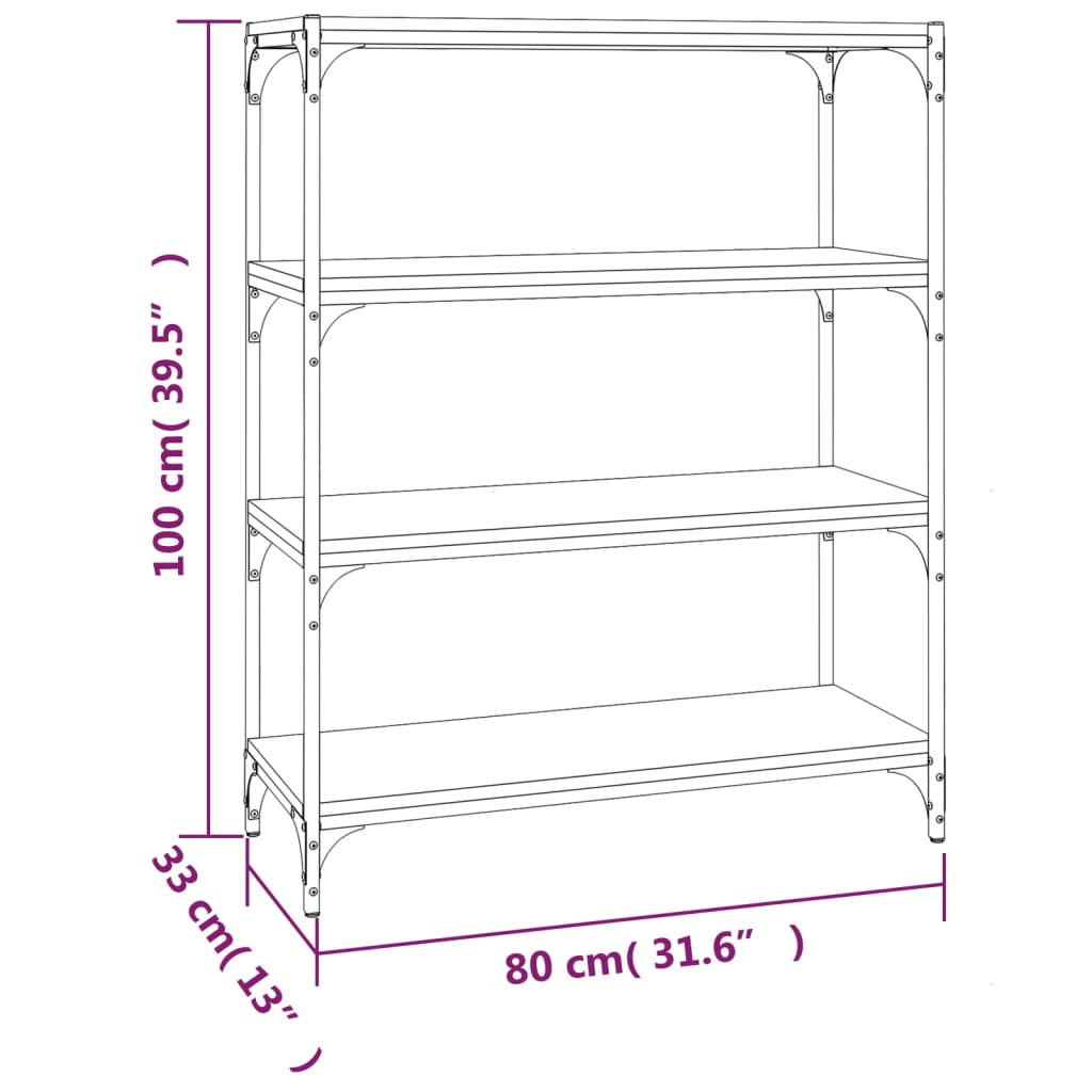 Estante 80x33x100 cm derivados de madeira e aço cinza sonoma