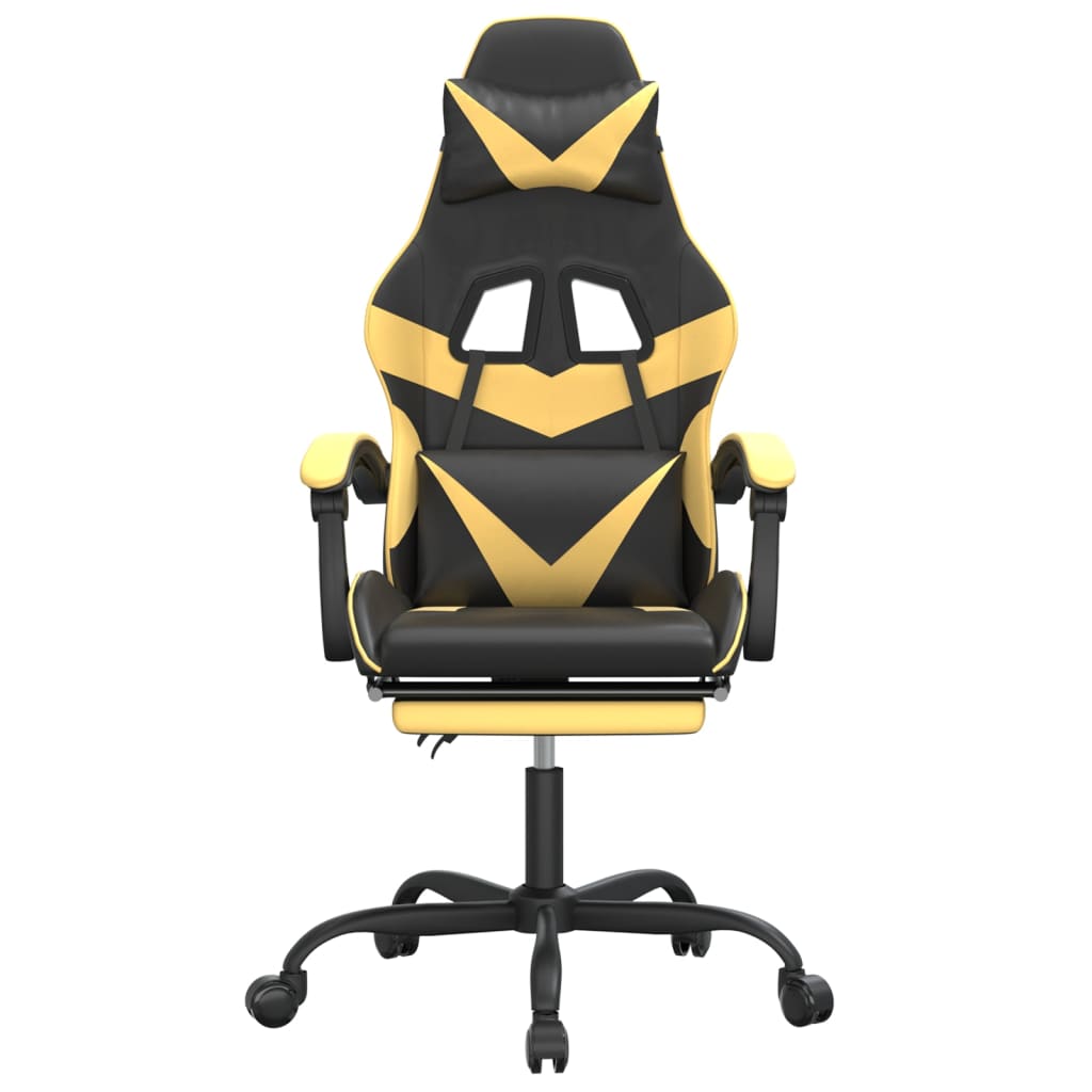 Cadeira Gaming Reclinável com Massagens e Apoio de Pés em Couro Artificial - Preto e Dourado - Design Moderno