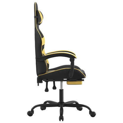 Cadeira Gaming Reclinável com Massagens e Apoio de Pés em Couro Artificial - Preto e Dourado - Design Moderno