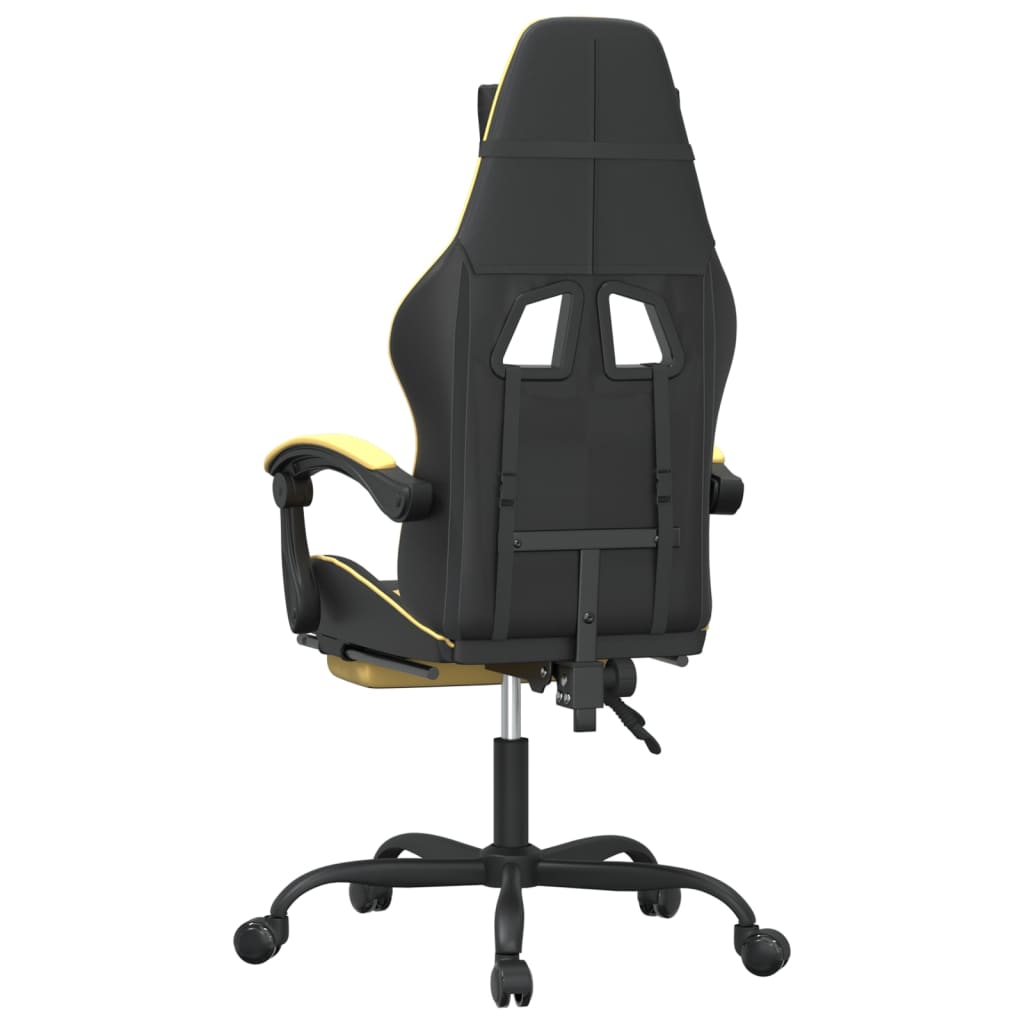 Cadeira Gaming Reclinável com Massagens e Apoio de Pés em Couro Artificial - Preto e Dourado - Design Moderno