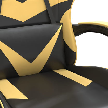 Cadeira Gaming Reclinável com Massagens e Apoio de Pés em Couro Artificial - Preto e Dourado - Design Moderno