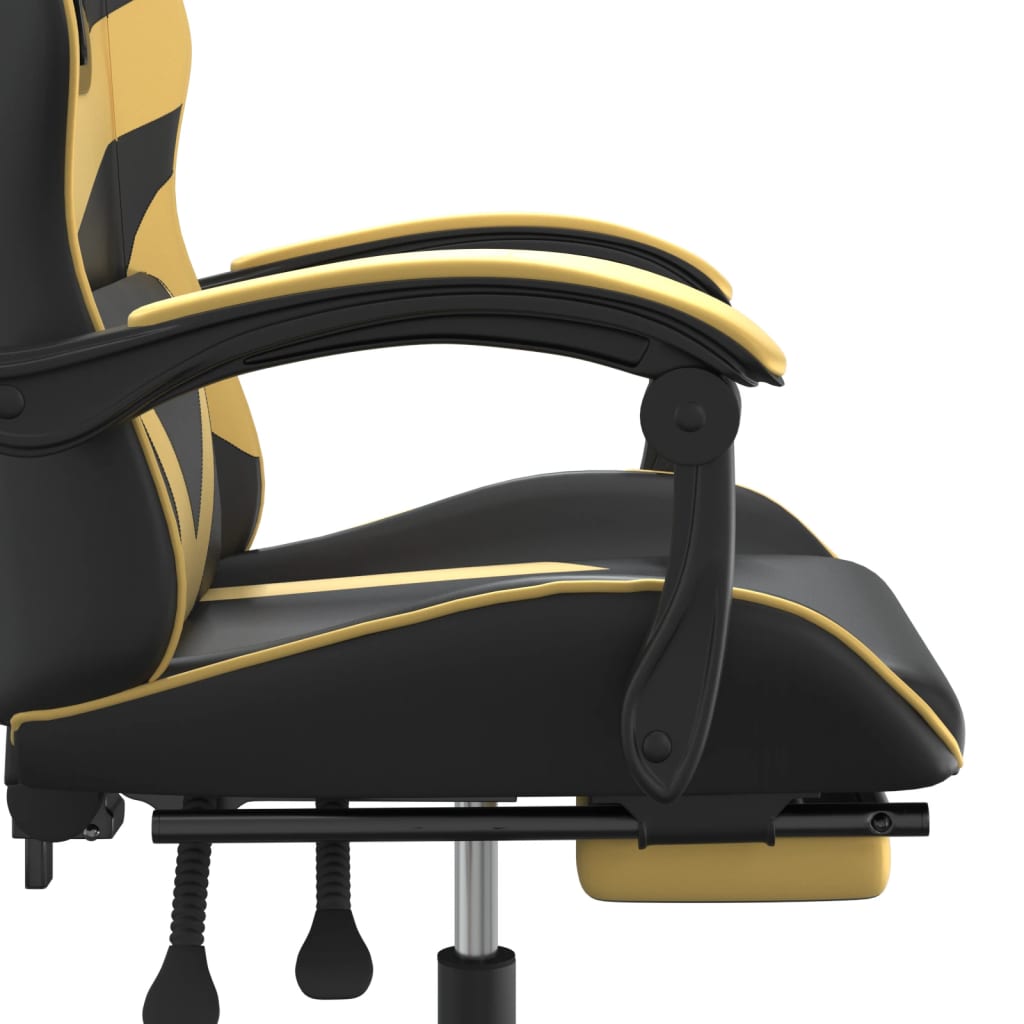 Cadeira Gaming Reclinável com Massagens e Apoio de Pés em Couro Artificial - Preto e Dourado - Design Moderno