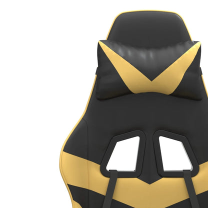 Cadeira Gaming Reclinável com Massagens e Apoio de Pés em Couro Artificial - Preto e Dourado - Design Moderno