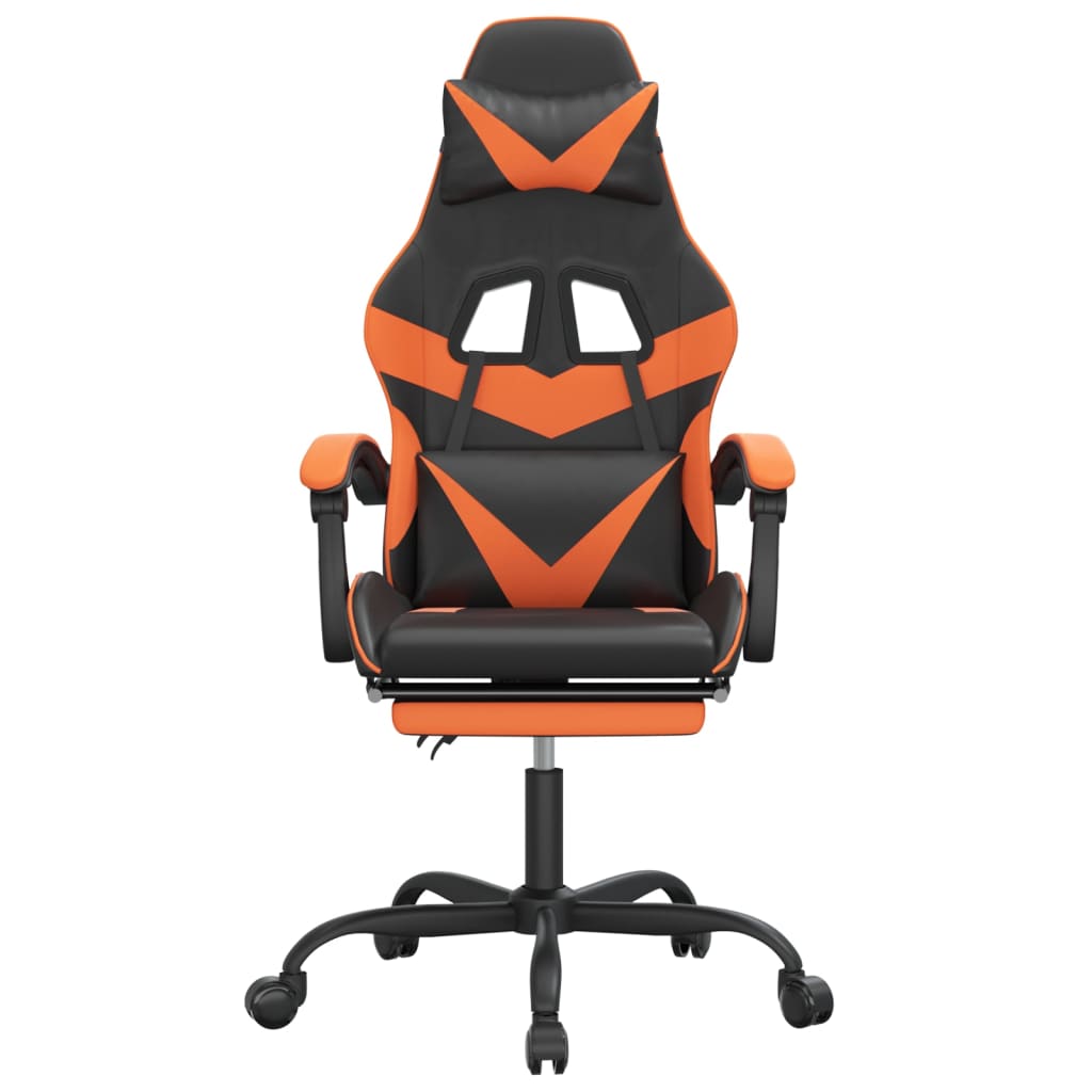 Cadeira Gaming Reclinável com Massagens e Apoio de Pés em Couro Artificial - Preto e Laranja - Design Moderno