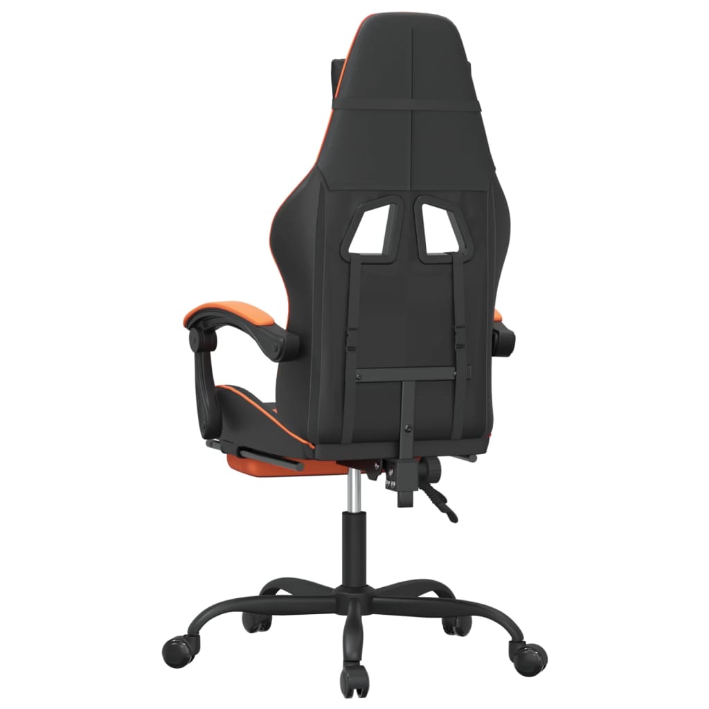 Cadeira Gaming Reclinável com Massagens e Apoio de Pés em Couro Artificial - Preto e Laranja - Design Moderno