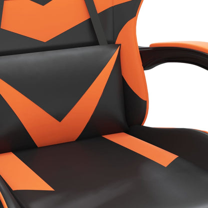 Cadeira Gaming Reclinável com Massagens e Apoio de Pés em Couro Artificial - Preto e Laranja - Design Moderno