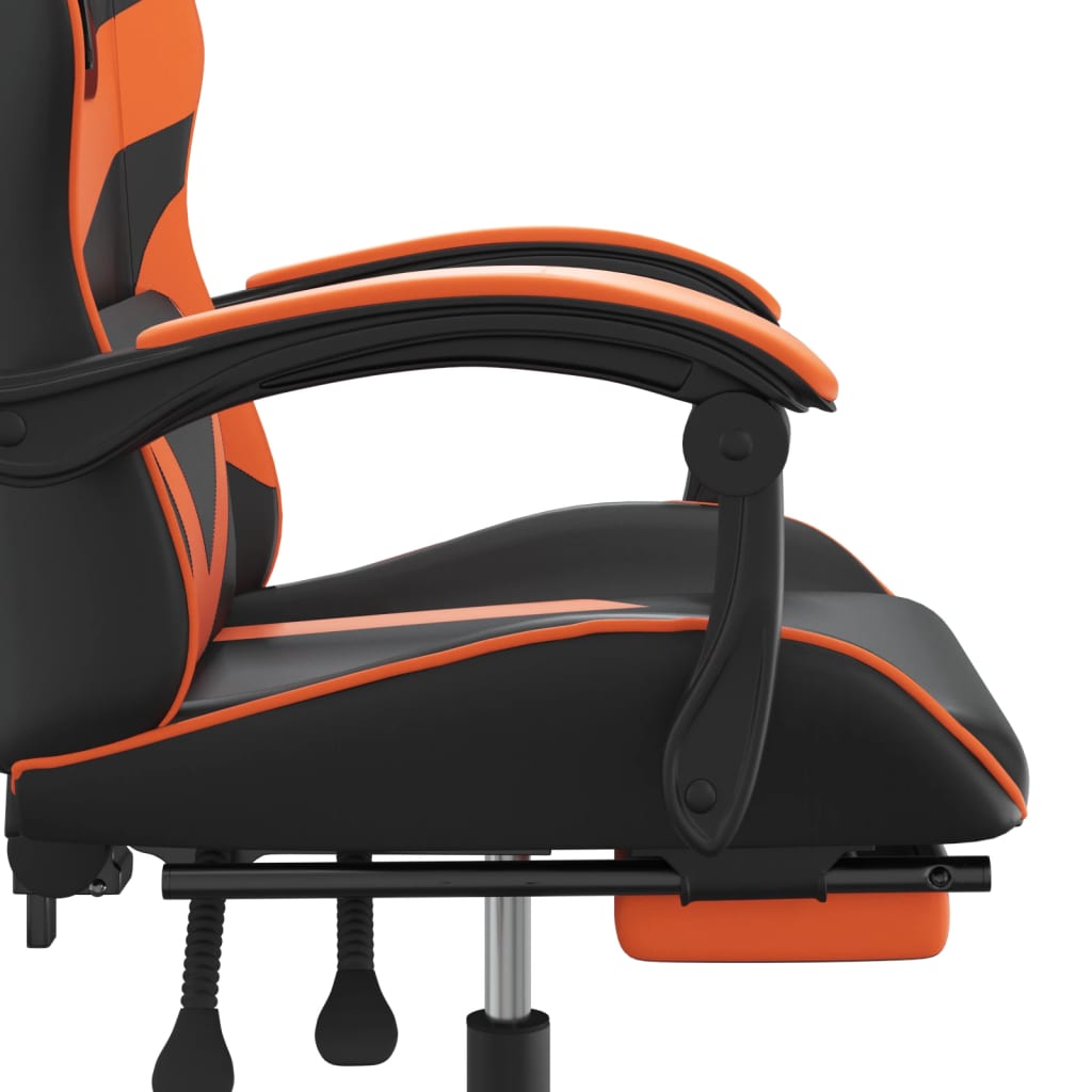 Cadeira Gaming Reclinável com Massagens e Apoio de Pés em Couro Artificial - Preto e Laranja - Design Moderno