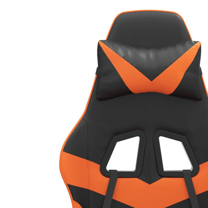 Cadeira Gaming Reclinável com Massagens e Apoio de Pés em Couro Artificial - Preto e Laranja - Design Moderno