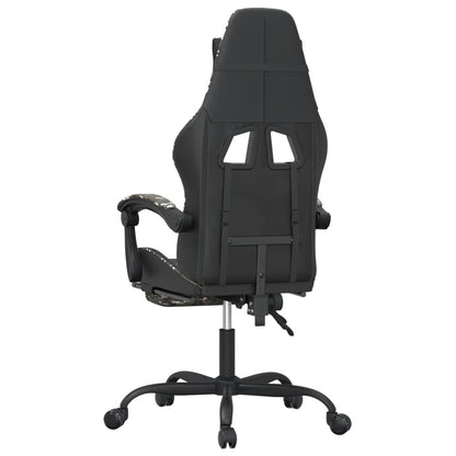 Cadeira Gaming Reclinável com Massagens e Apoio de Pés em Couro Artificial - Preto e Camuflagem - Design Moderno