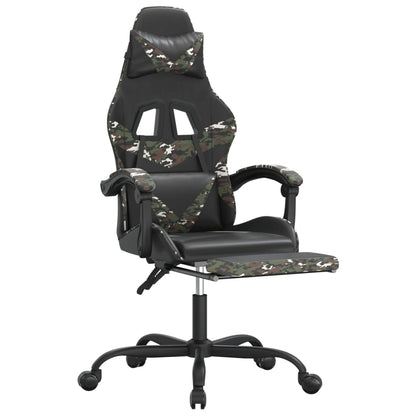 Cadeira Gaming Reclinável com Massagens e Apoio de Pés em Couro Artificial - Preto e Camuflagem - Design Moderno