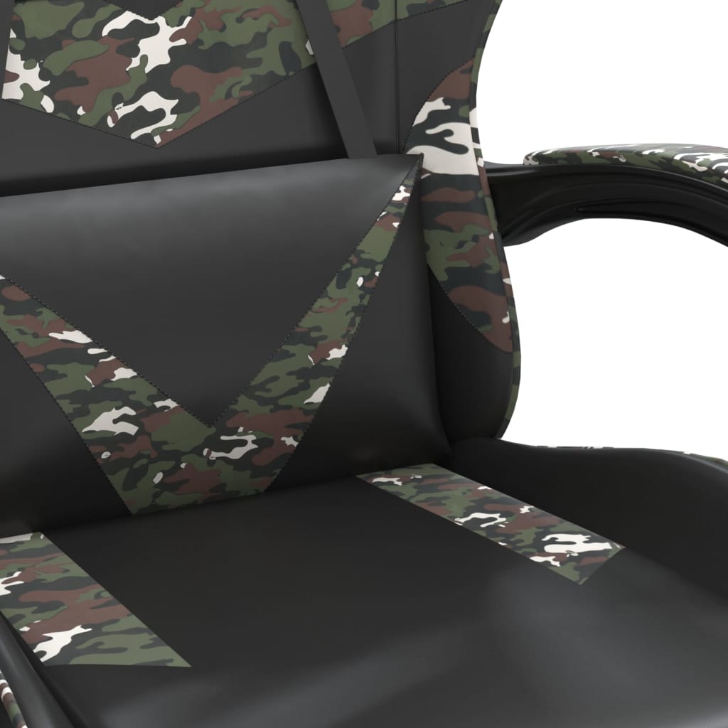 Cadeira Gaming Reclinável com Massagens e Apoio de Pés em Couro Artificial - Preto e Camuflagem - Design Moderno