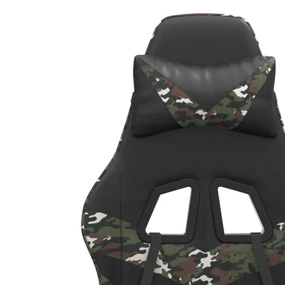 Cadeira Gaming Reclinável com Massagens e Apoio de Pés em Couro Artificial - Preto e Camuflagem - Design Moderno