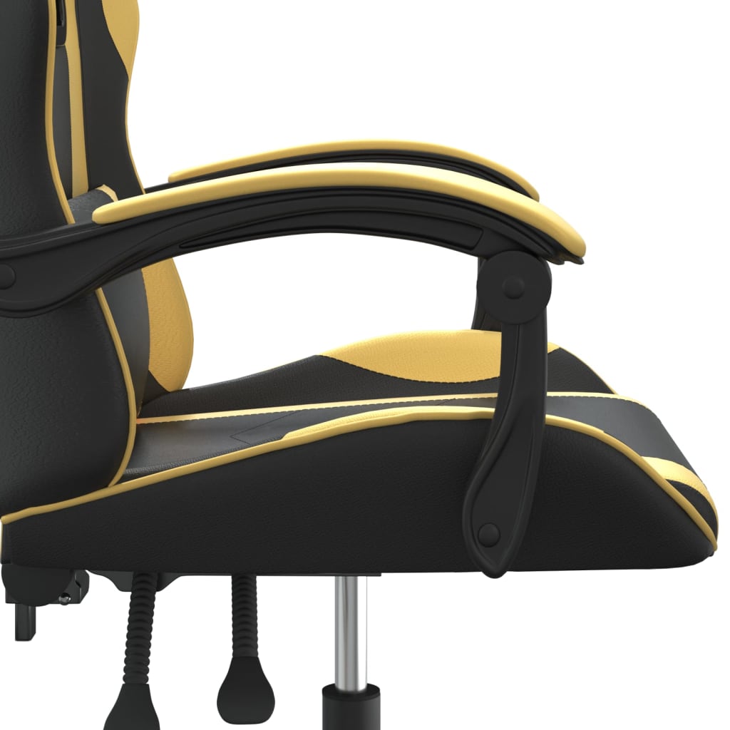 Cadeira gaming giratória couro artificial preto e dourado