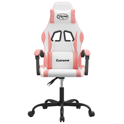 Cadeira gaming giratória couro artificial branco e rosa