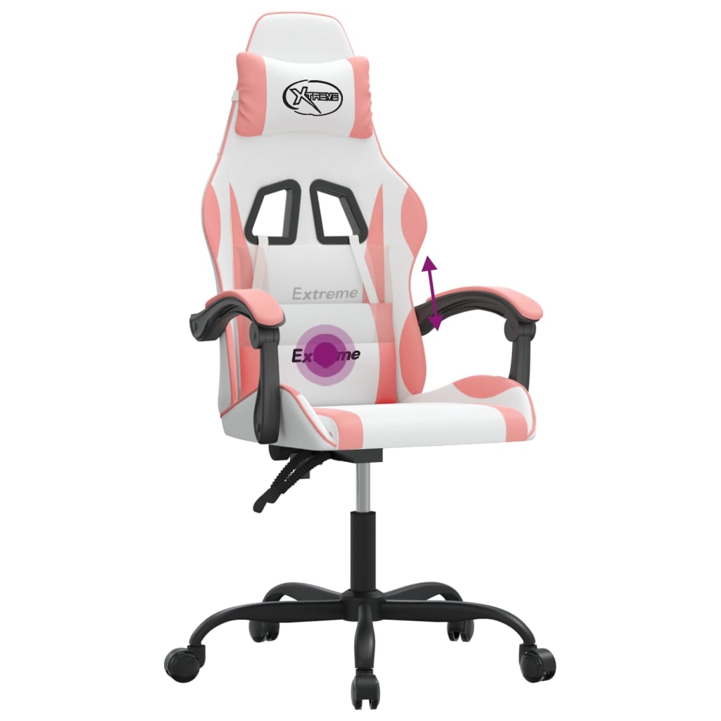 Cadeira gaming giratória couro artificial branco e rosa