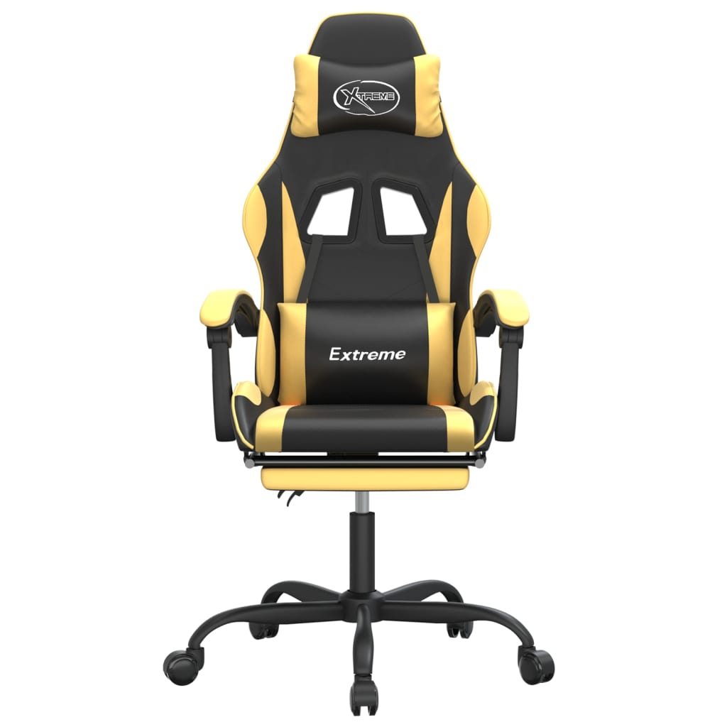 Cadeira gaming giratória + apoio couro artificial preto/dourado