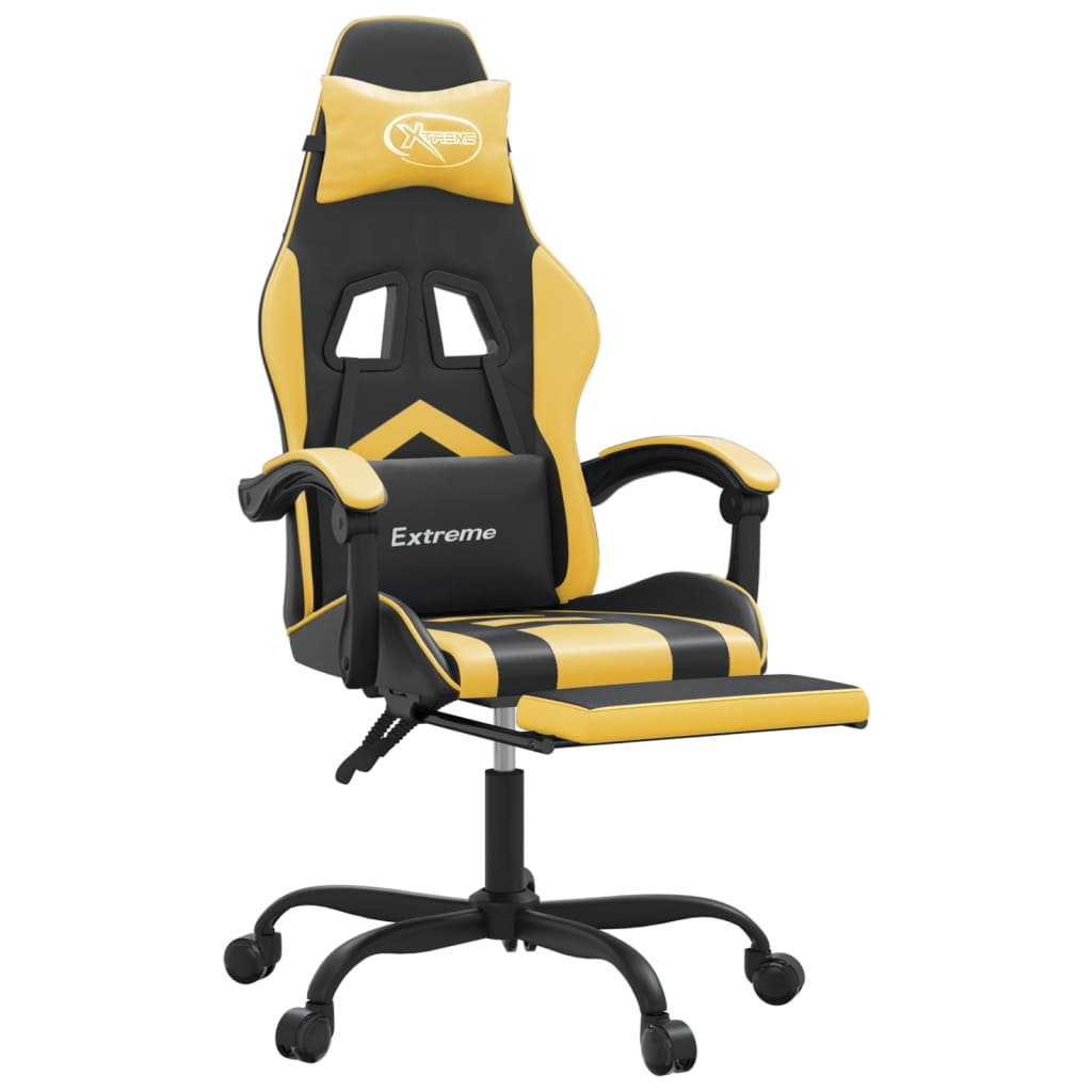 Cadeira gaming giratória + apoio couro artificial preto/dourado