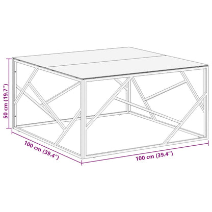 Mesa de centro aço inoxidável e vidro temperado prateado