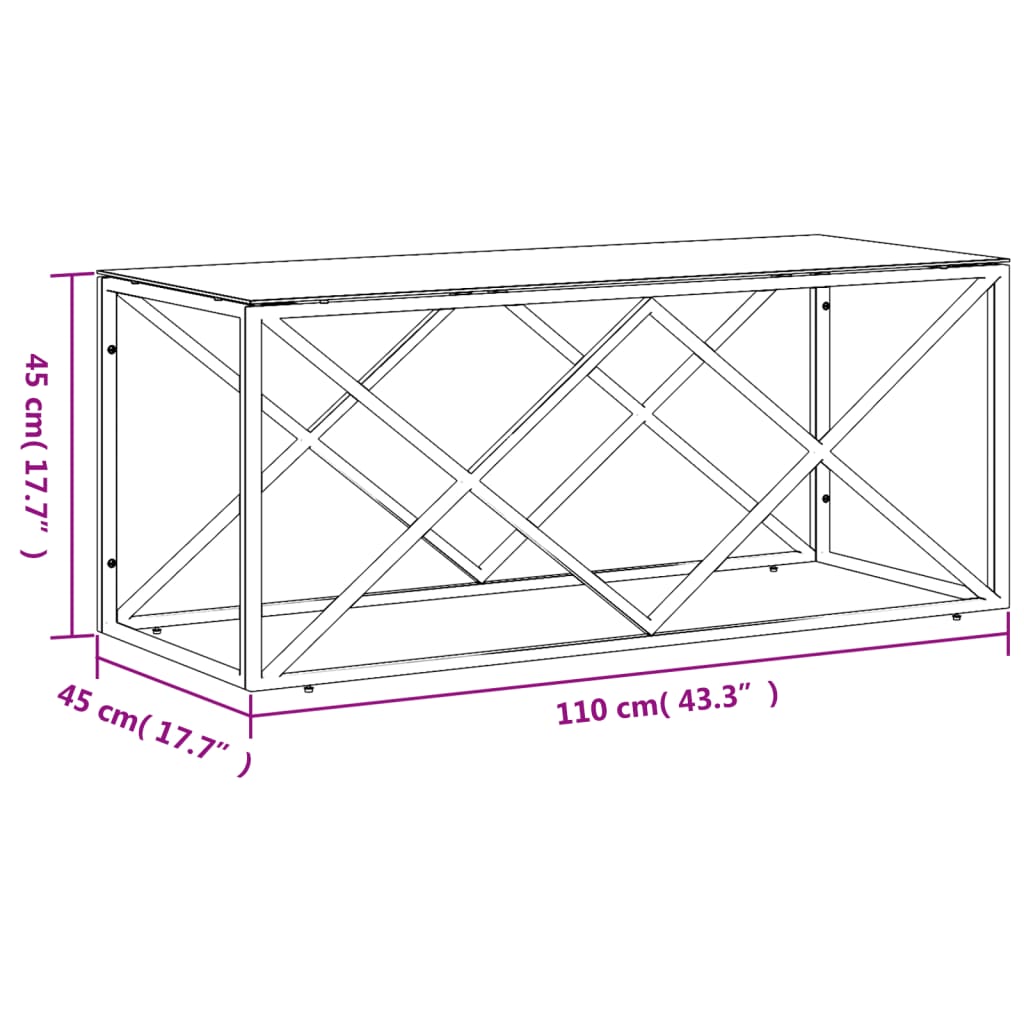 Mesa de centro 110x45x45 cm aço inoxidável e vidro