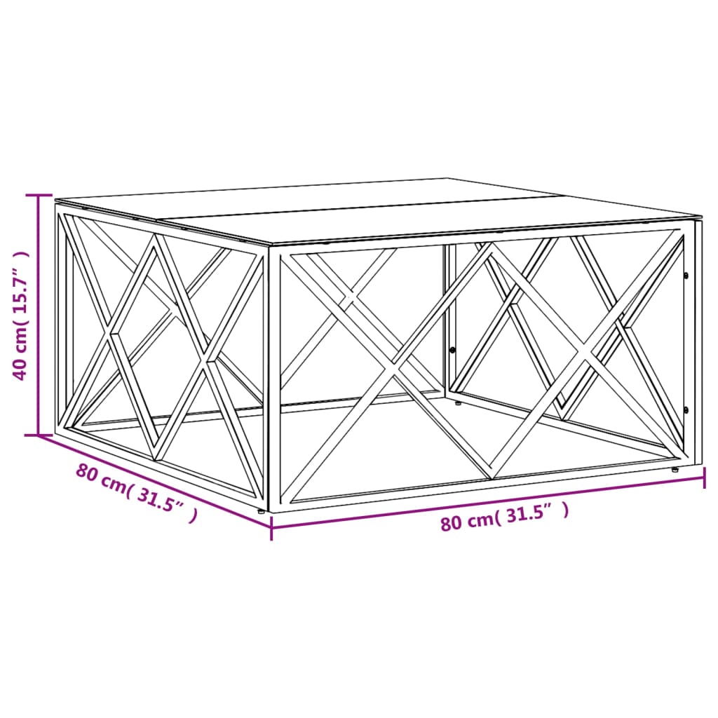 Mesa de centro 80x80x40 cm aço inoxidável e vidro dourado