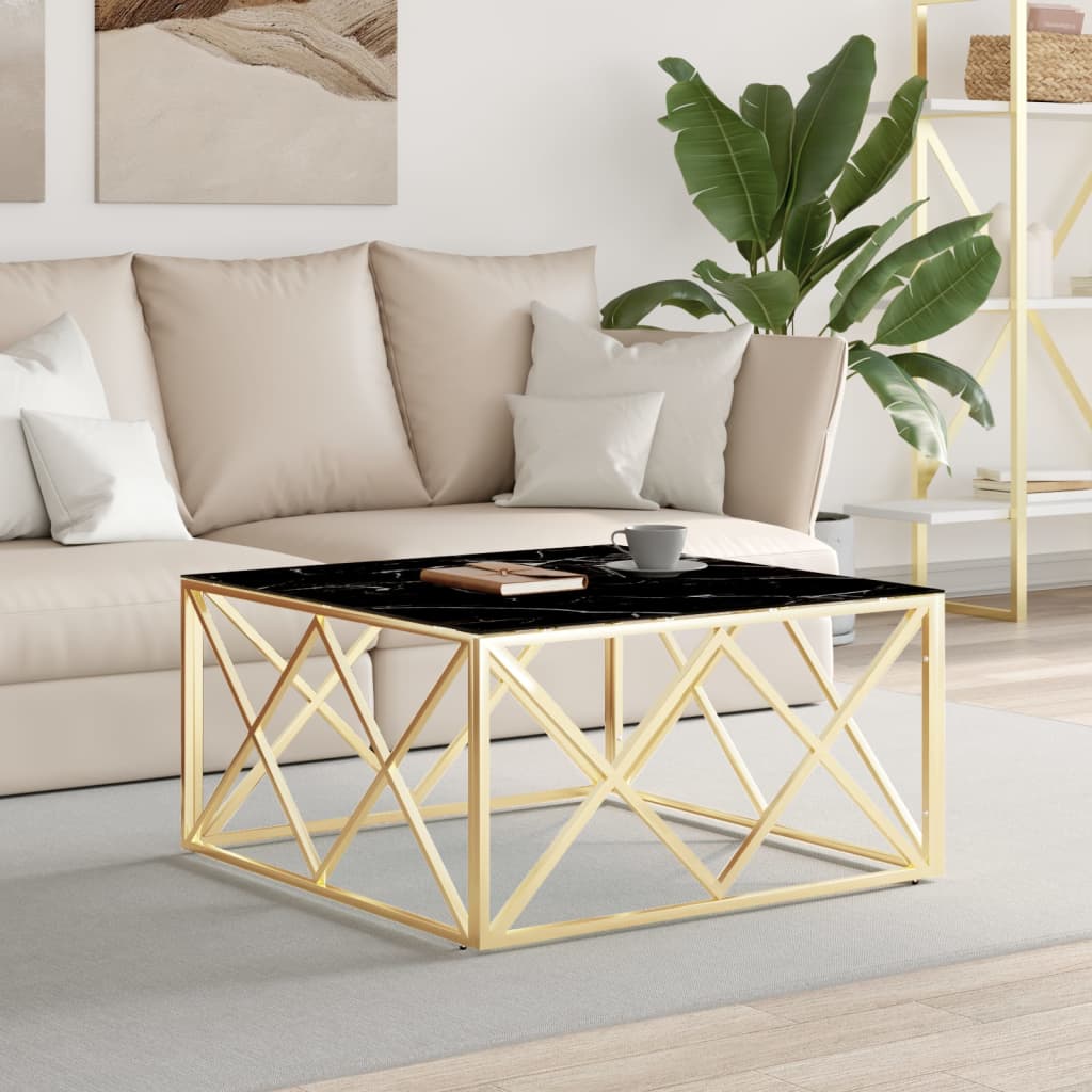 Mesa de centro 80x80x40 cm aço inoxidável e vidro dourado