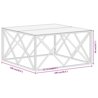 Mesa de centro aço inoxidável e vidro temperado prateado