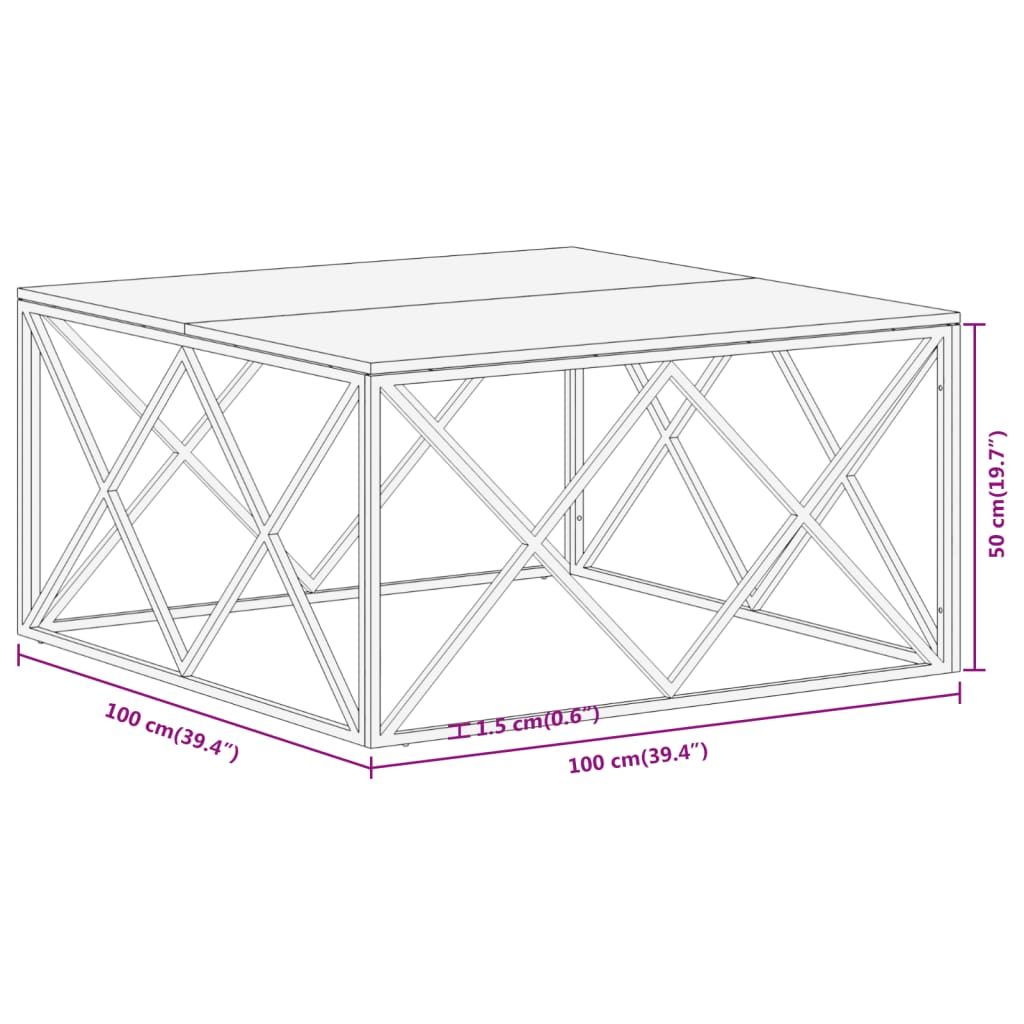 Mesa de centro aço inoxidável/madeira de acácia maciça prateado