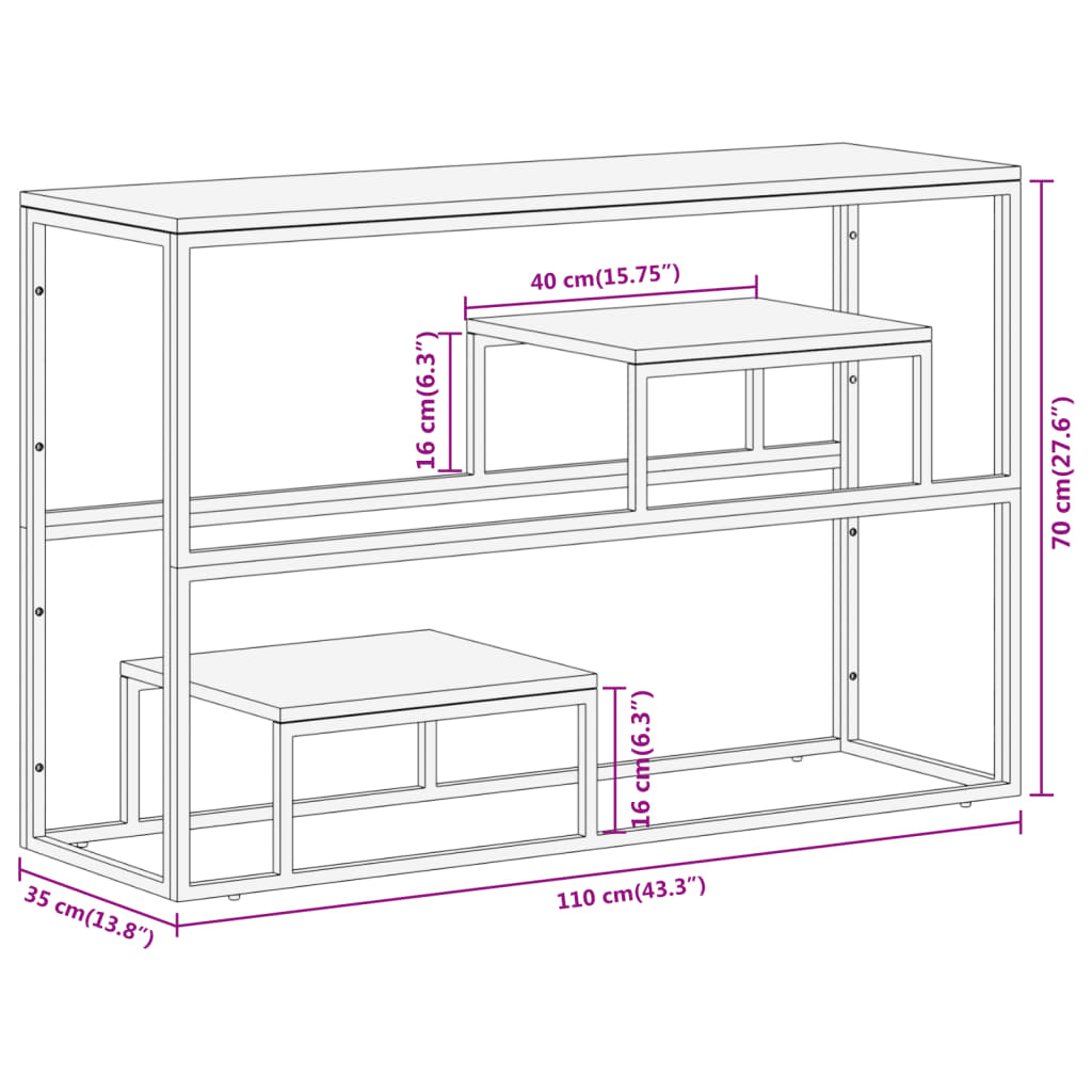 Consola de Entrada Celina - Estrutura Prateada - 110 x 35 x 70 cm - E 15mm - Aço Inoxidável e Madeira de Acácia Maciça