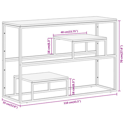 Consola de Entrada Celina - Estrutura Prateada - 110 x 35 x 70 cm - E 15mm - Aço Inoxidável e Madeira de Acácia Maciça