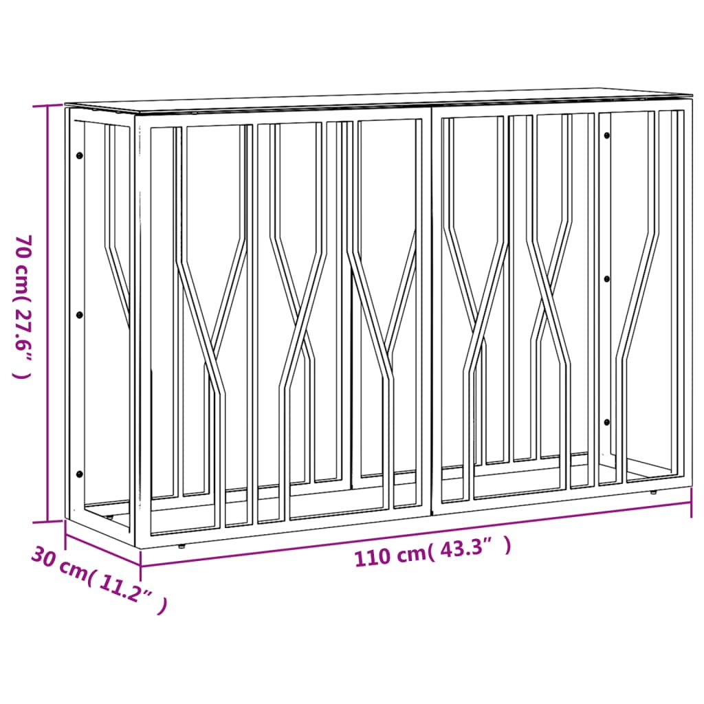 Mesa consola 110x30x70 cm aço inoxidável e vidro prateado