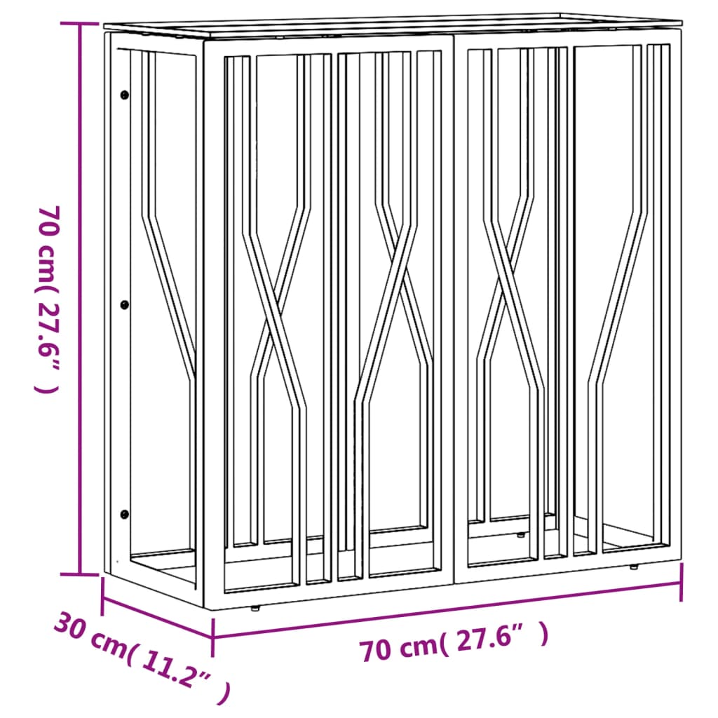 Mesa consola 70x30x70 cm aço inoxidável e vidro