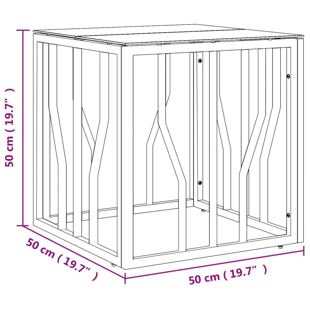 Mesa de centro 50x50x50 cm aço inoxidável e vidro prateado