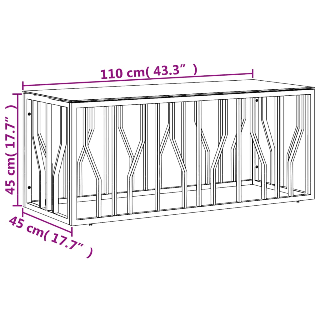 Mesa de centro 110x45x45 cm aço inoxidável e vidro