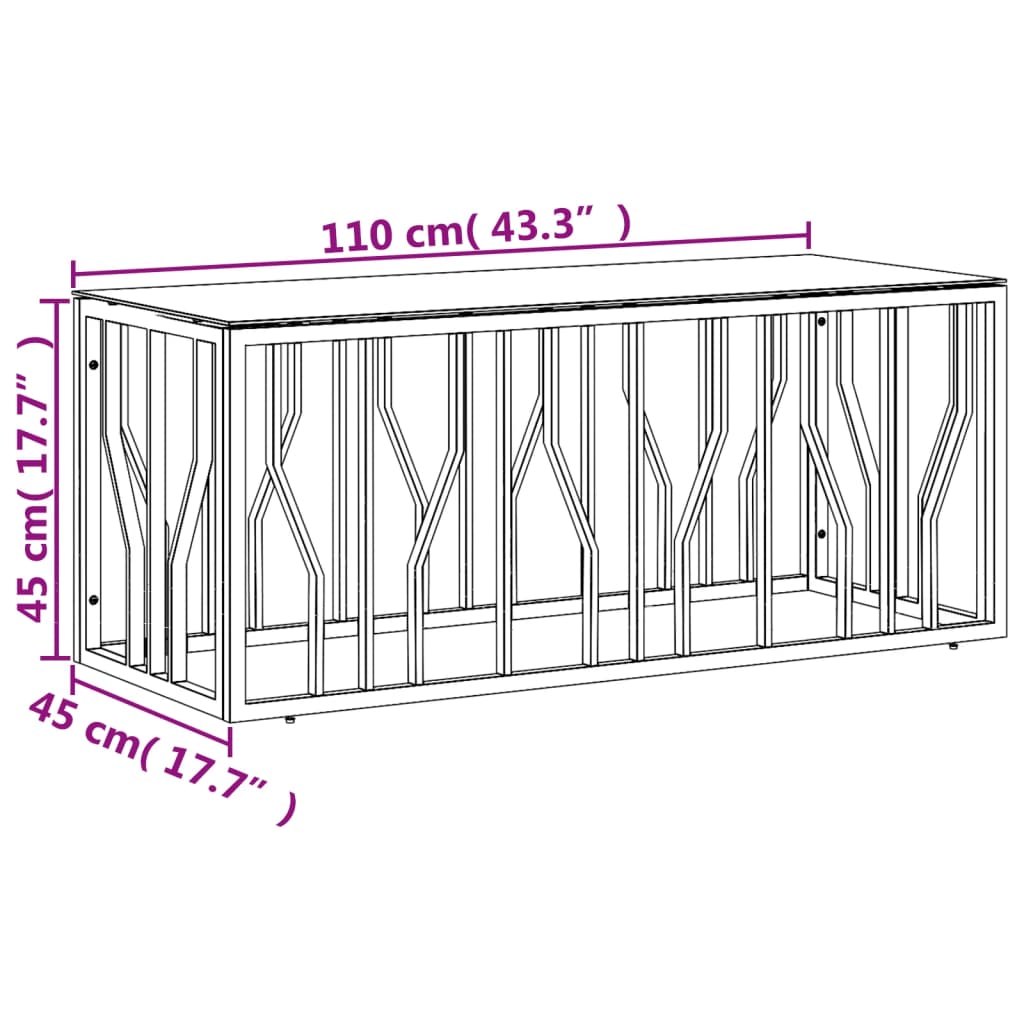 Mesa de centro 110x45x45 cm aço inoxidável e vidro