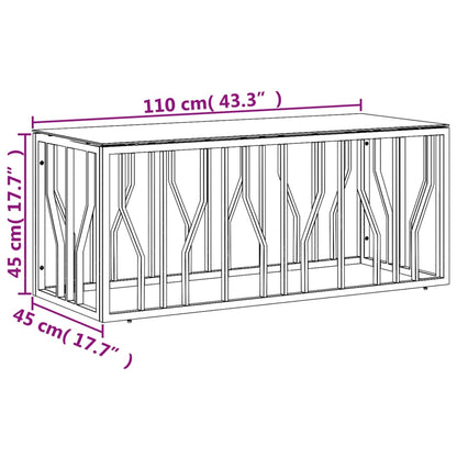 Mesa de centro 110x45x45 cm aço inoxidável e vidro