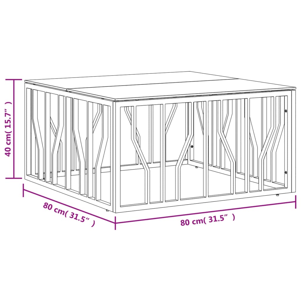 Mesa de centro 80x80x40 cm aço inoxidável e vidro