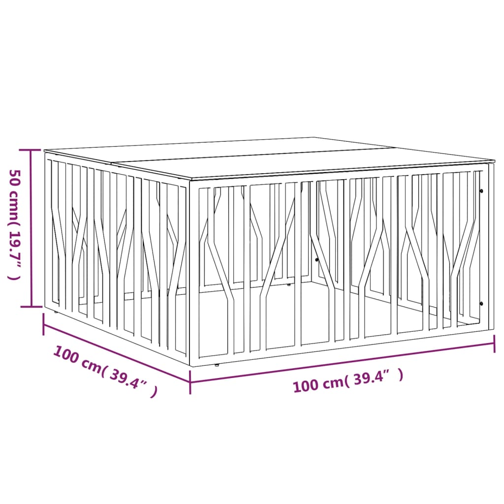 Mesa de centro 100x100x50 cm aço inoxidável e vidro