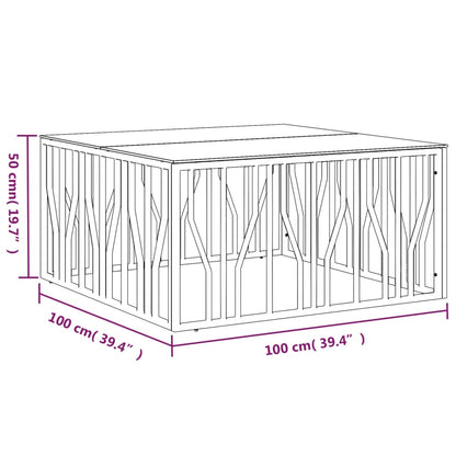 Mesa de centro 100x100x50 cm aço inoxidável e vidro