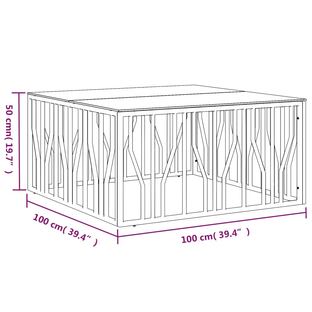 Mesa de centro 100x100x50 cm aço inoxidável e vidro prateado