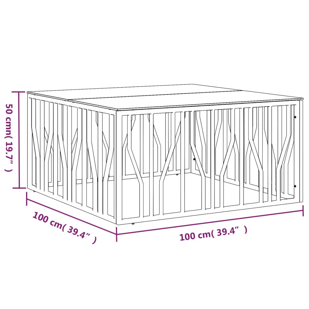 Mesa de centro 100x100x50 cm aço inoxidável e vidro dourado