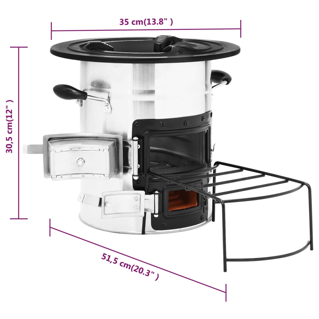 Fogão lenha de campismo 51,5x35x30,5 cm aço inoxidável prateado