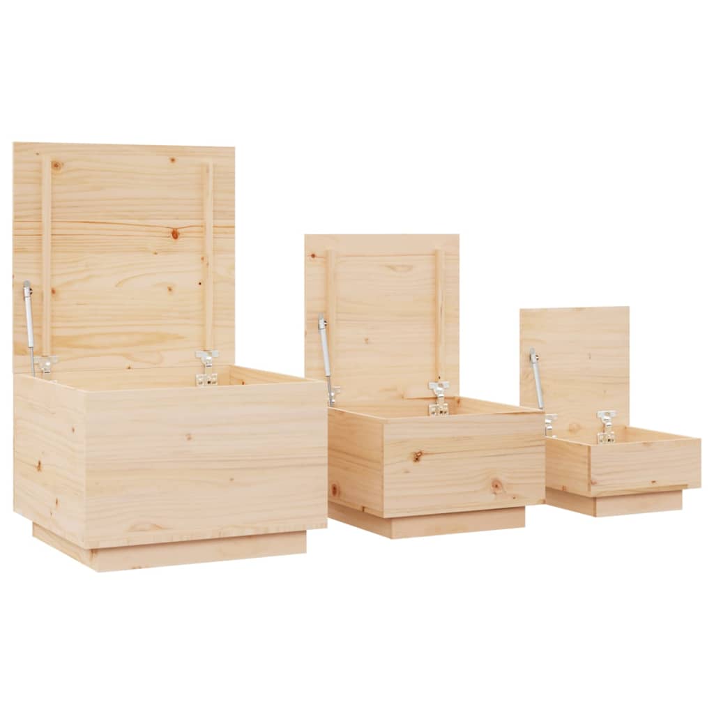 Caixas de arrumação com tampas 3 pcs pinho maciço