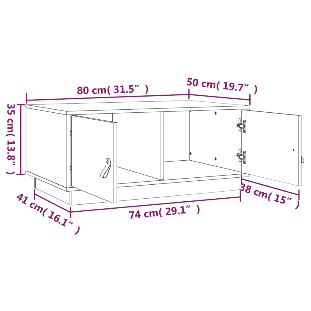 Mesa de centro 80x50x35 cm pinho maciço